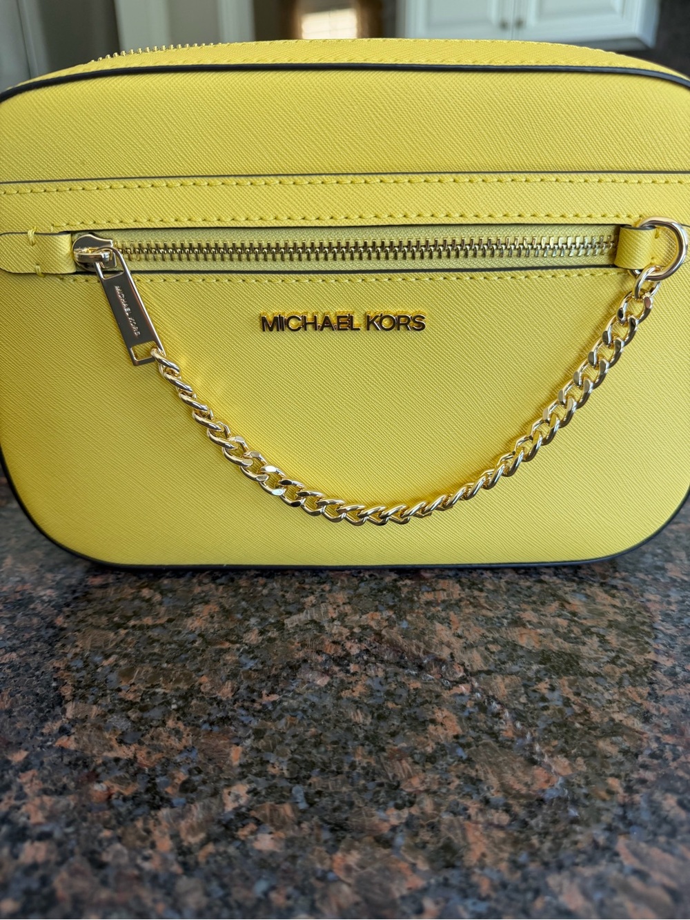 Michael Kors Sunny Yellow Saffiano Leather Crossbody with Gold Chain